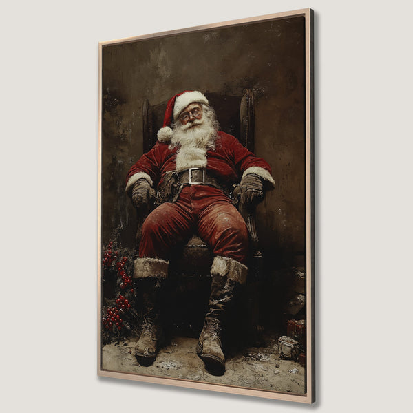 Framed Wall Art: Vintage Santa Claus portrait in rich reds and browns. Classic holiday decor for your home. Add a touch of Christmas charm!