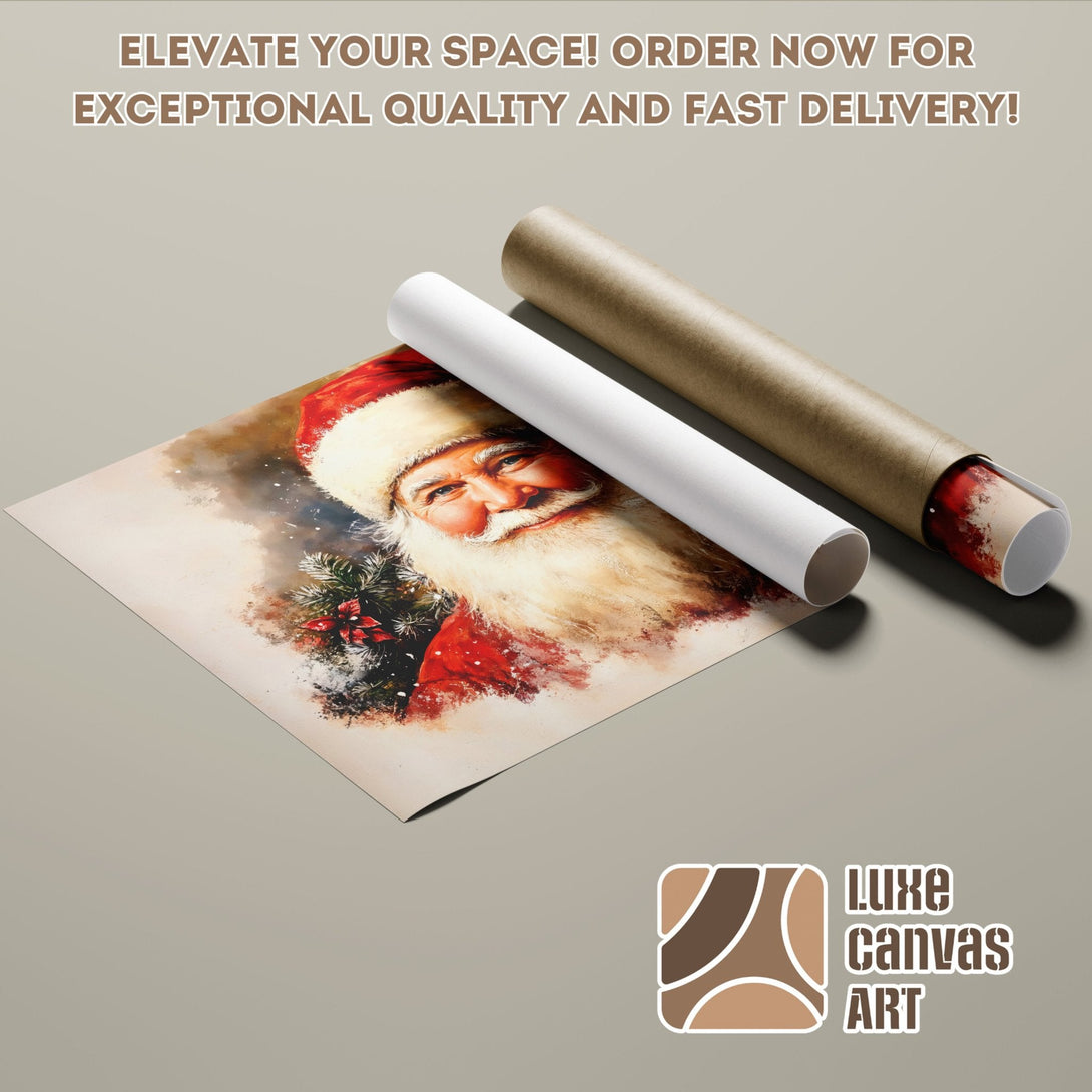 Santa Claus Poster Roll, watercolor style, red & neutral color palette. Order now!
