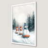 Snowmen Sledding Winter Scene Art Poster for Holiday Cheer