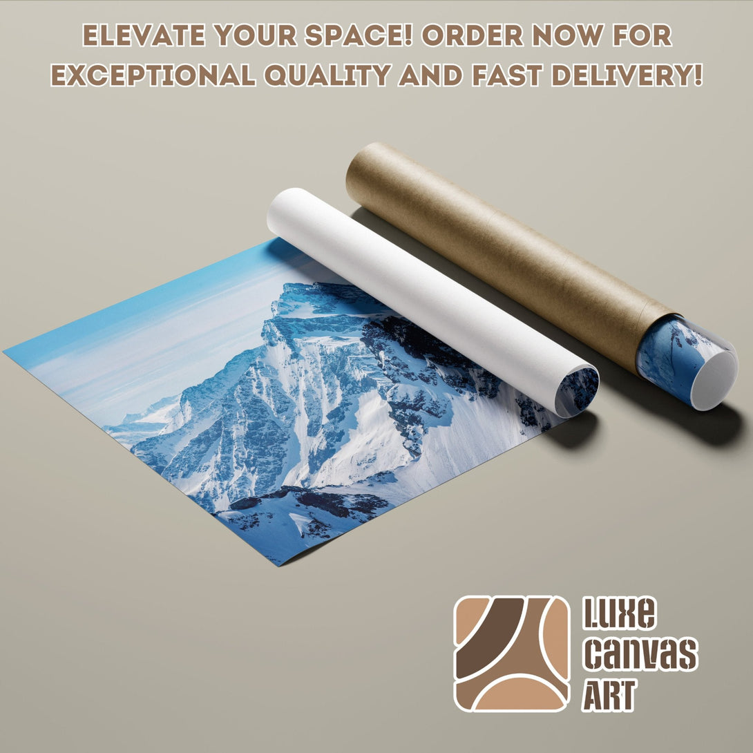 Mountain landscape poster roll in blue and white. Elevate your space with our stunning Poster! Order now.