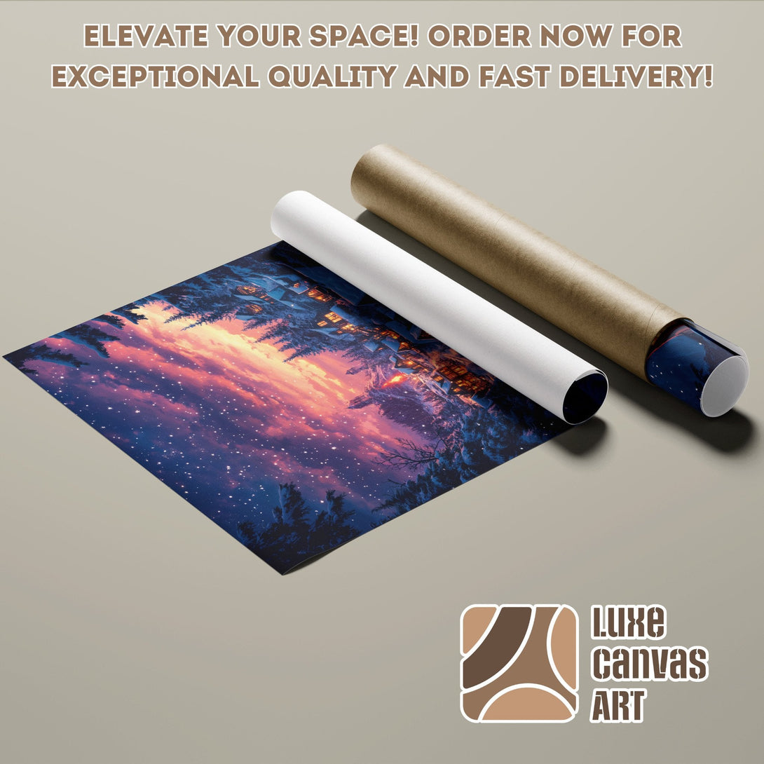 Poster Roll with dreamy landscape art in blue, pink, and purple tones. Order now!