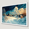 Snowy Cottages Art Poster for Holiday Home Decor