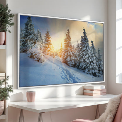 Snowy Forest and Carpathian Mountains Canvas Print