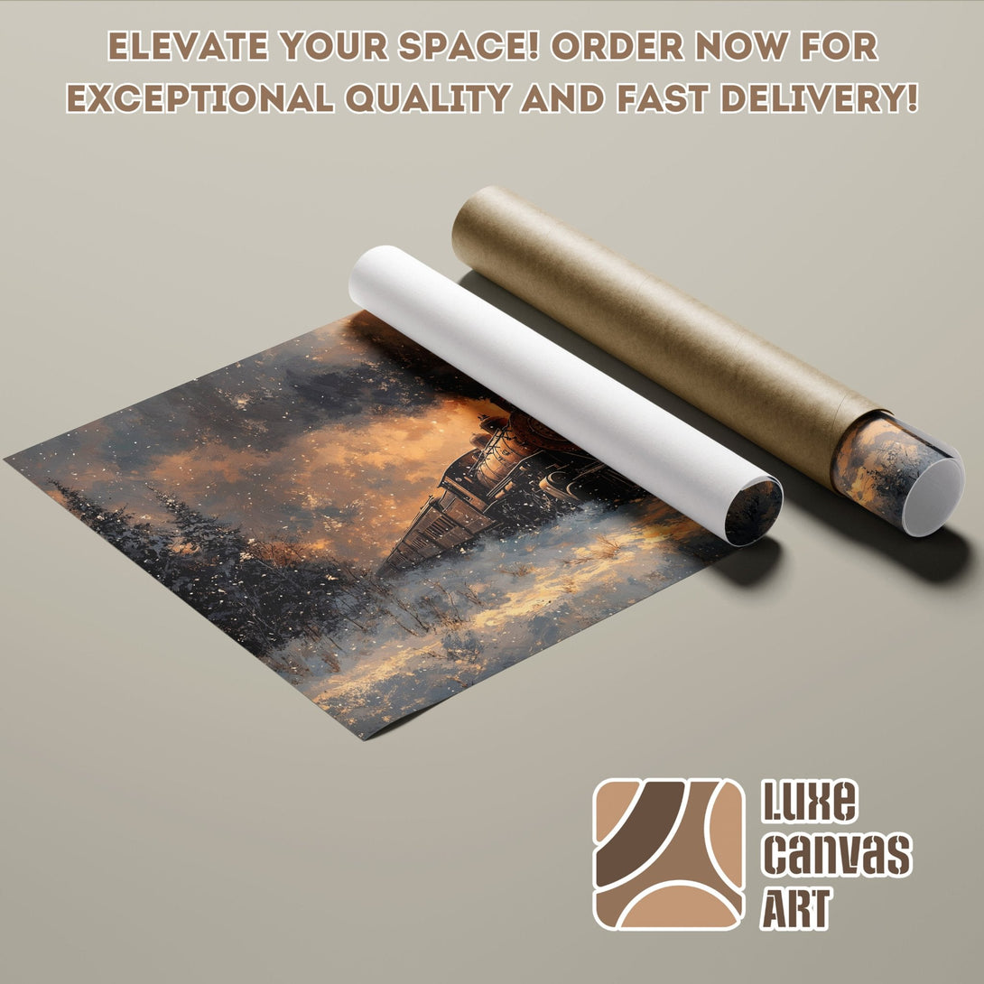 Poster Roll featuring a train in a painterly style with a warm, earthy color palette. Elevate your space!