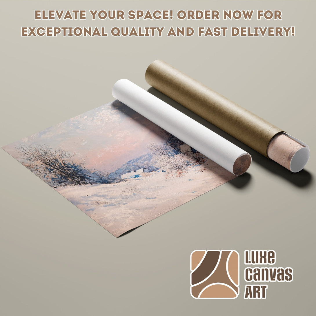 Winter landscape Poster Roll in soft pastel colors. Elevate your space with art!