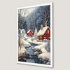 Snowy Houses Winter Landscape Art Poster for Holiday Decor