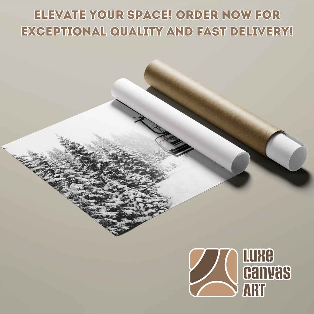 Poster Roll featuring a snowy forest scene, monochrome style with neutral tones.