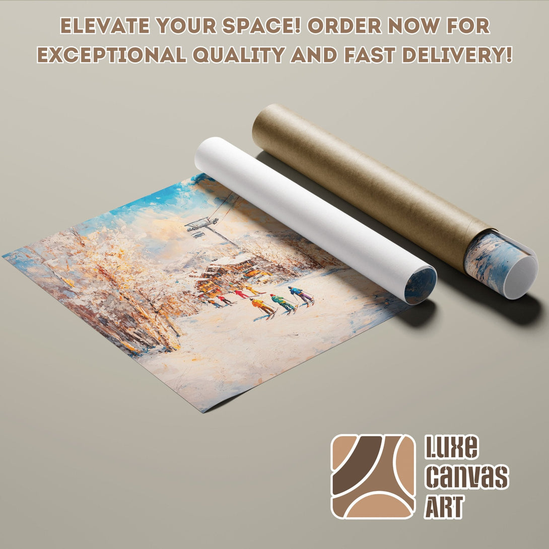 Winter landscape Poster Roll, oil painting style with blue, white, and brown color palette. Order now!