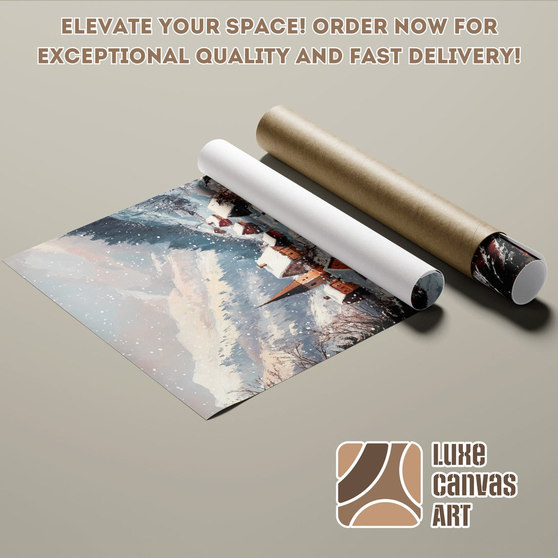 Winter landscape Poster Roll, showcasing a snowy scene in a soft, muted color palette. Order now!