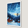 Snowy Mountain Village Winter Night Art Poster for Home Decor