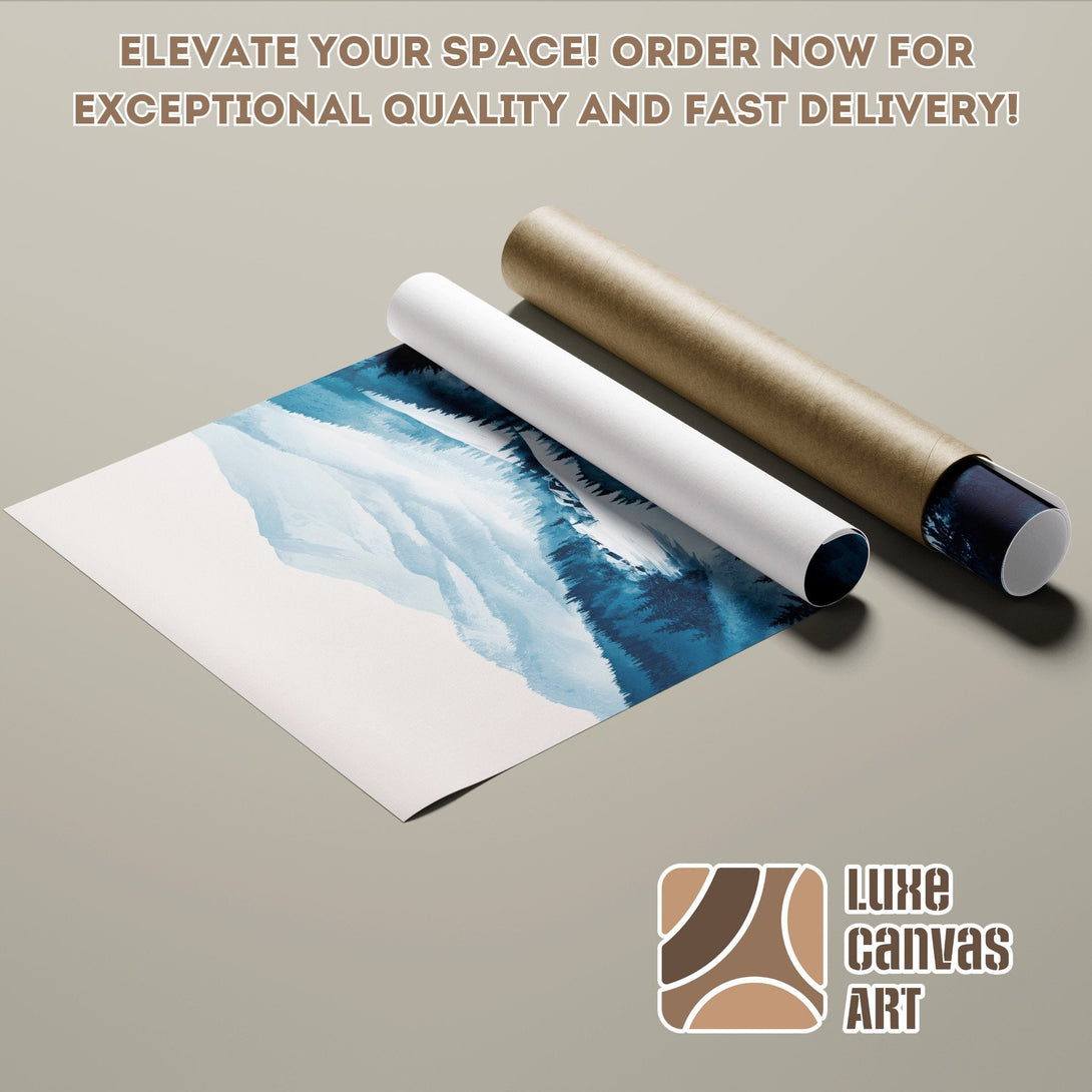 Abstract blue landscape Poster Roll, modern art style with a cool color palette.