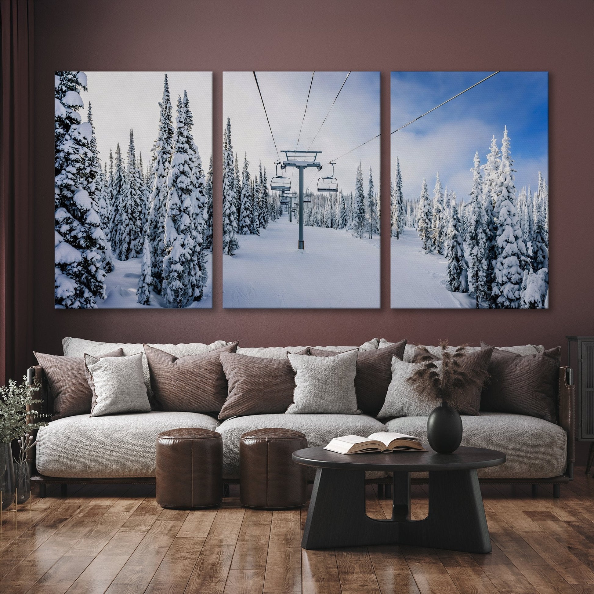 Snowy Mountains and Ski Lift Canvas Print Winter Art