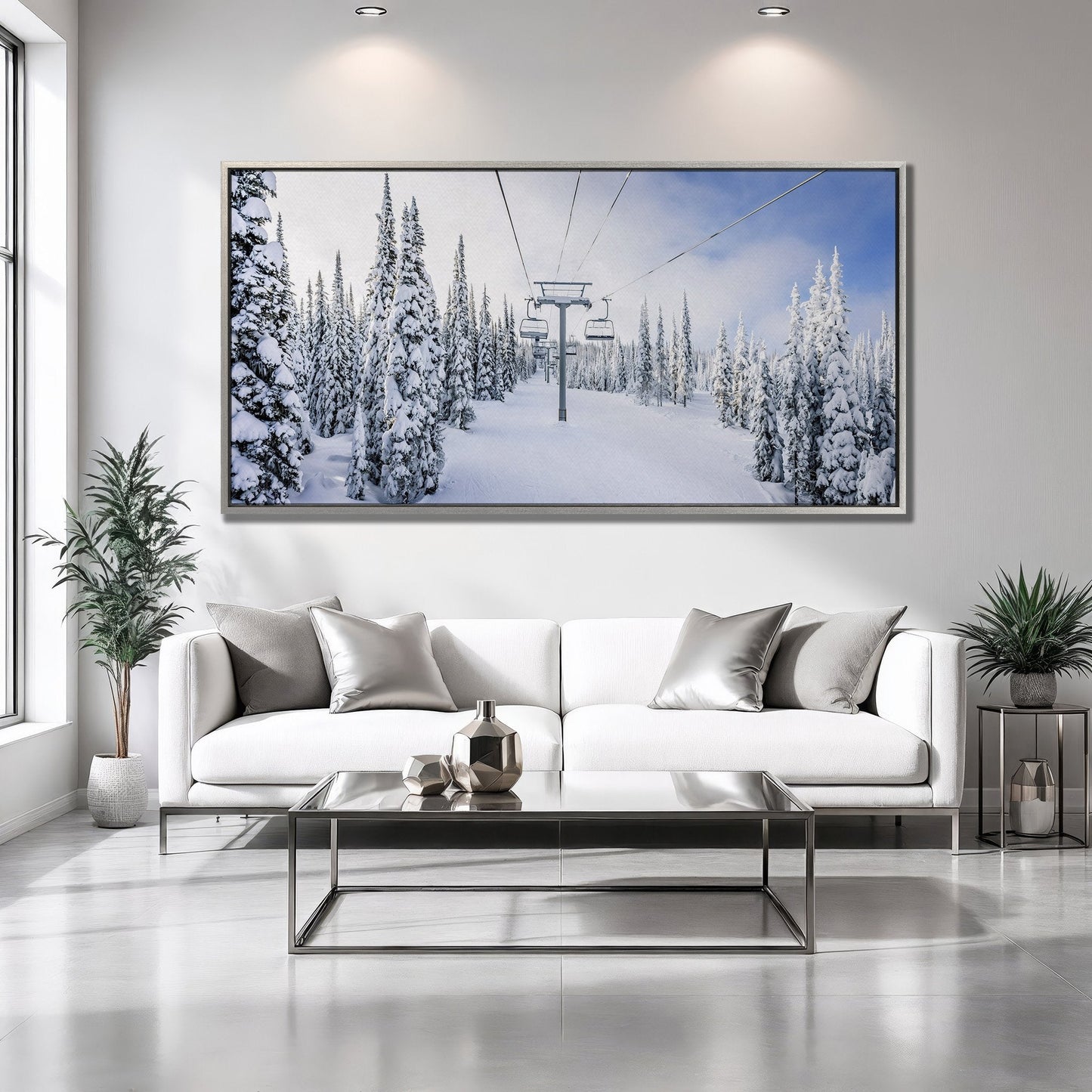 Snowy Mountains and Ski Lift Canvas Print Winter Art