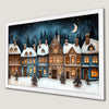 Snowy Night Houses Art Poster - Festive Winter Decor