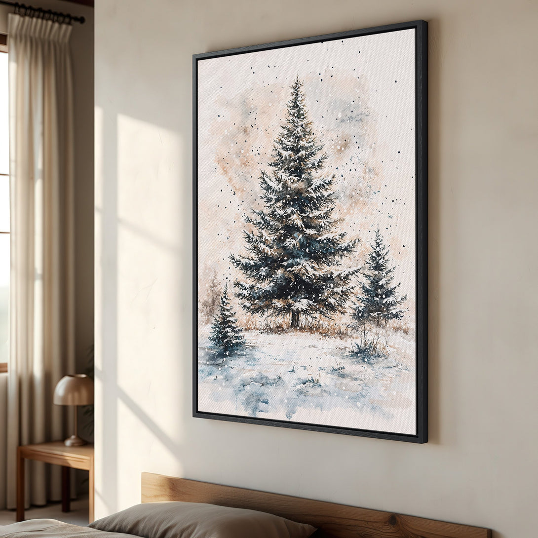 Framed Wall Art: Watercolor winter forest scene in neutral tones. Add a touch of nature & serenity to your home with this beautiful canvas print.