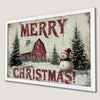 Snowy Red Barn Art Poster with Snowman - Holiday Wall Decor