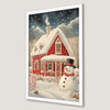 Snowy Red House Art Poster - Winter Wonderland Decor