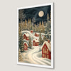 Snowy Red Village Art Poster - Festive Holiday Decor