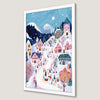 Snowy Village Art Poster for Winter Holiday Decor
