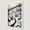 Snowy Village Art Poster - Rustic Winter Landscape for Your Home