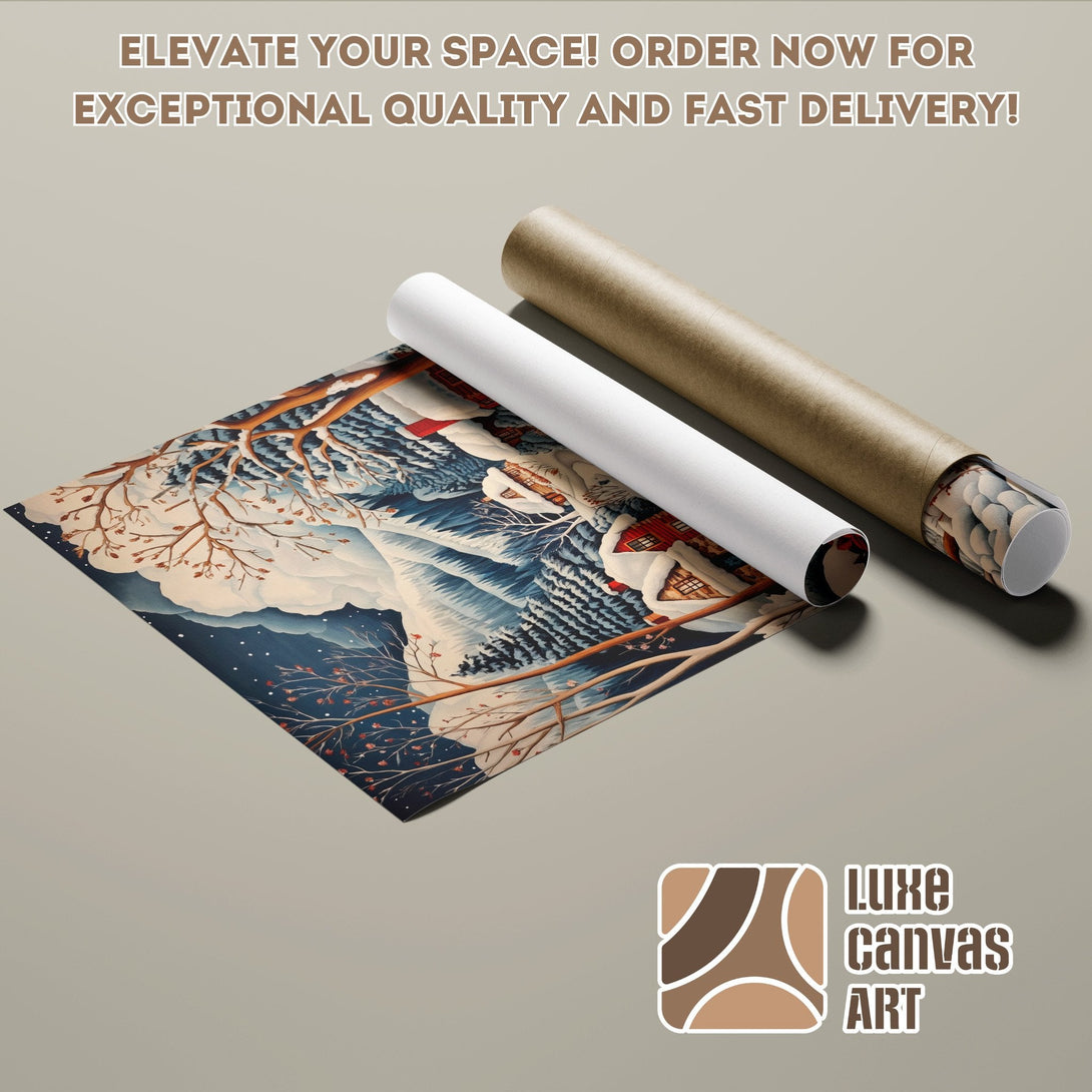 Poster Roll featuring a winter landscape art print in blue and brown tones. Elevate your decor!