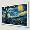 Snowy Village Night Sky Art Poster - Festive Holiday Decor