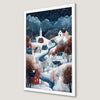 Snowy Winter Village Art Poster - Festive Night Scene