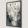 Soaring Cranes in Foggy Forest Art Poster - Tranquil Wall Decor