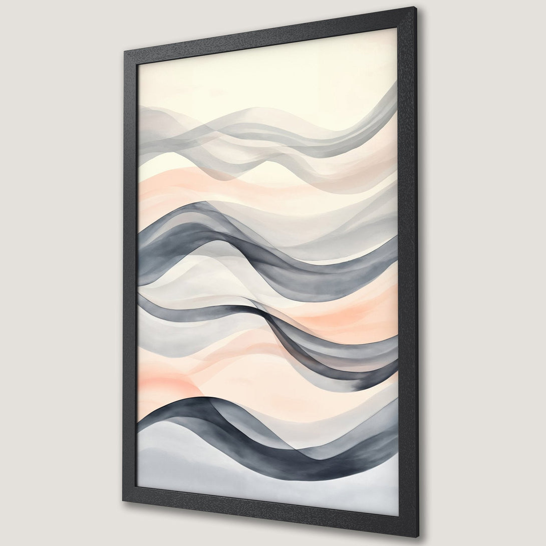 Framed Poster featuring abstract watercolor waves in a soft, neutral color palette. Modern art perfect for any space.