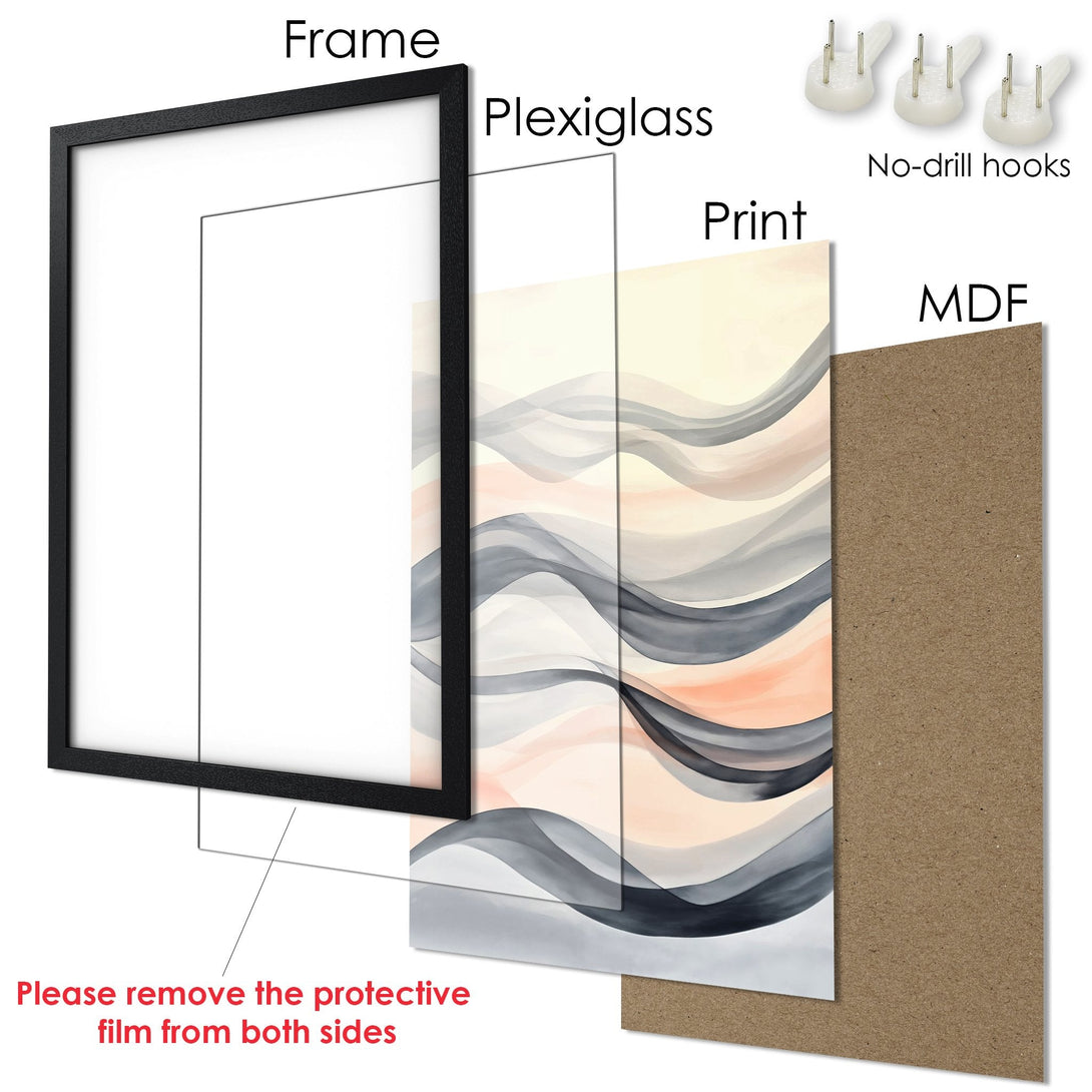 Framed Poster featuring abstract wave art in a neutral color palette. Elevate your decor with this stylish Poster.