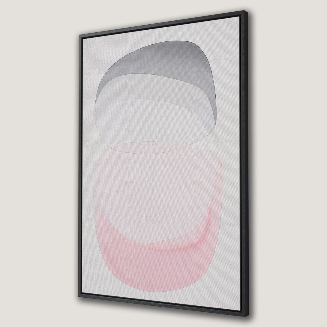 Framed Wall Art: Abstract geometric art print in soft pink, gray, and white. Modern style canvas print perfect for adding a touch of elegance to any space.