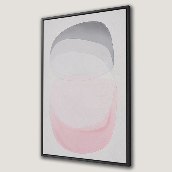 Framed Wall Art: Abstract geometric art print in soft pink, gray, and white. Modern style canvas print perfect for adding a touch of elegance to any space.