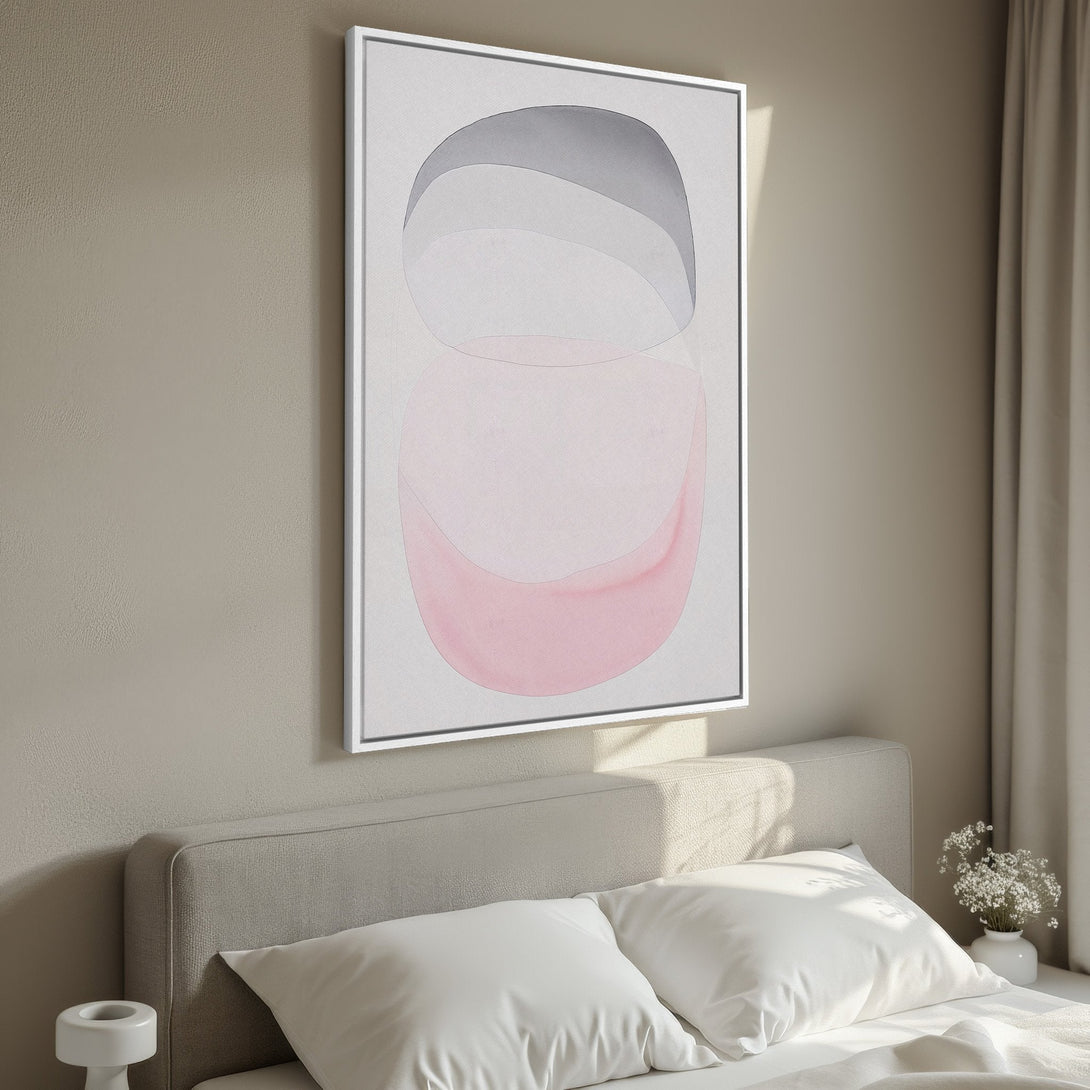 Framed Wall Art: Abstract art Canvas Print in soft pink and gray tones, modern style, perfect for bedroom decor.