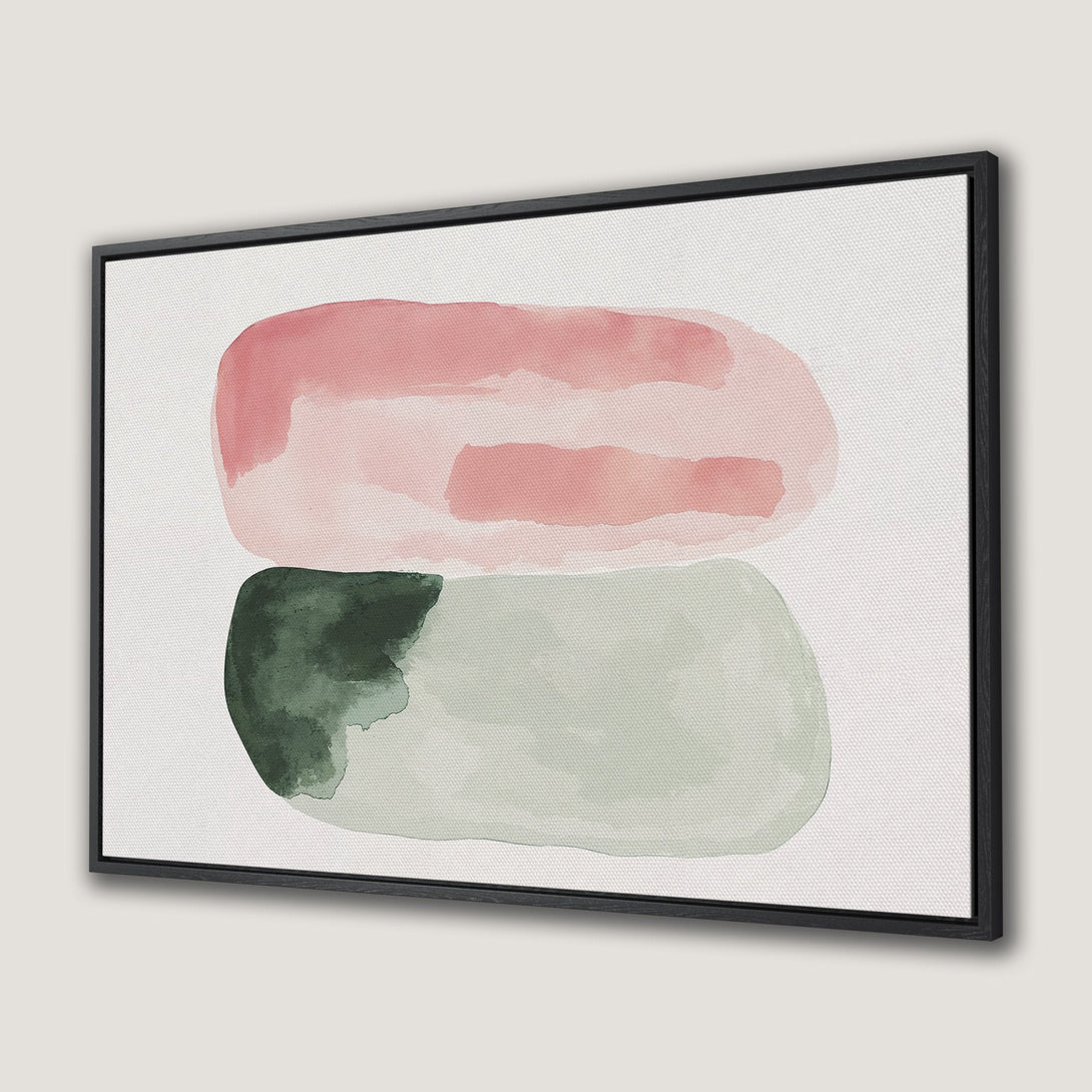 Framed Wall Art: Abstract watercolor art in pink, green, and neutral tones. Modern canvas print for stylish home decor.