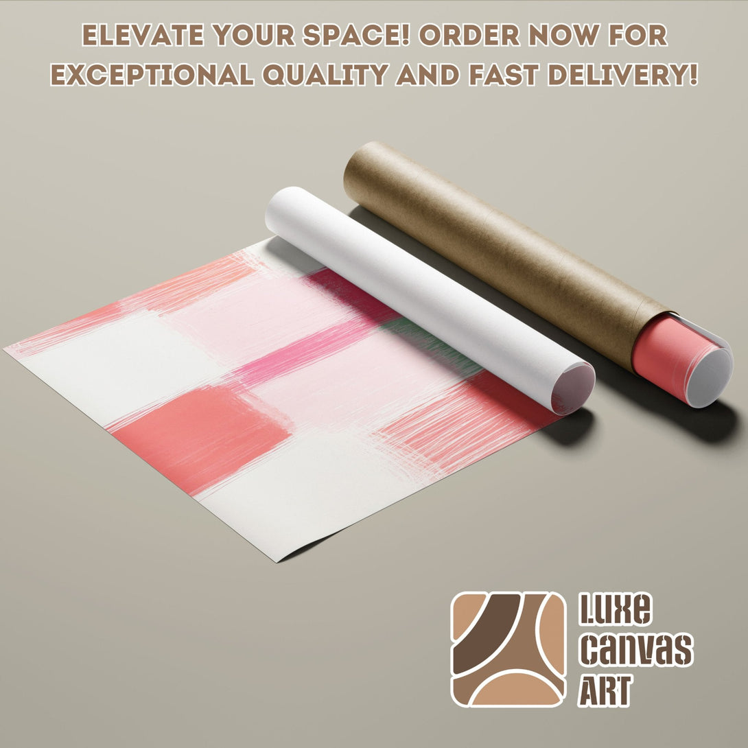 Abstract art poster roll with pink and coral brushstrokes. Elevate your space!