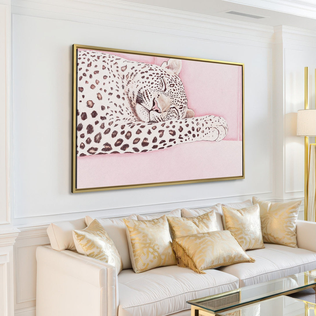 Canvas Print: Leopard art in a modern interior. Soft pink and neutral color palette. Add a touch of elegance to your home with this unique wall art.