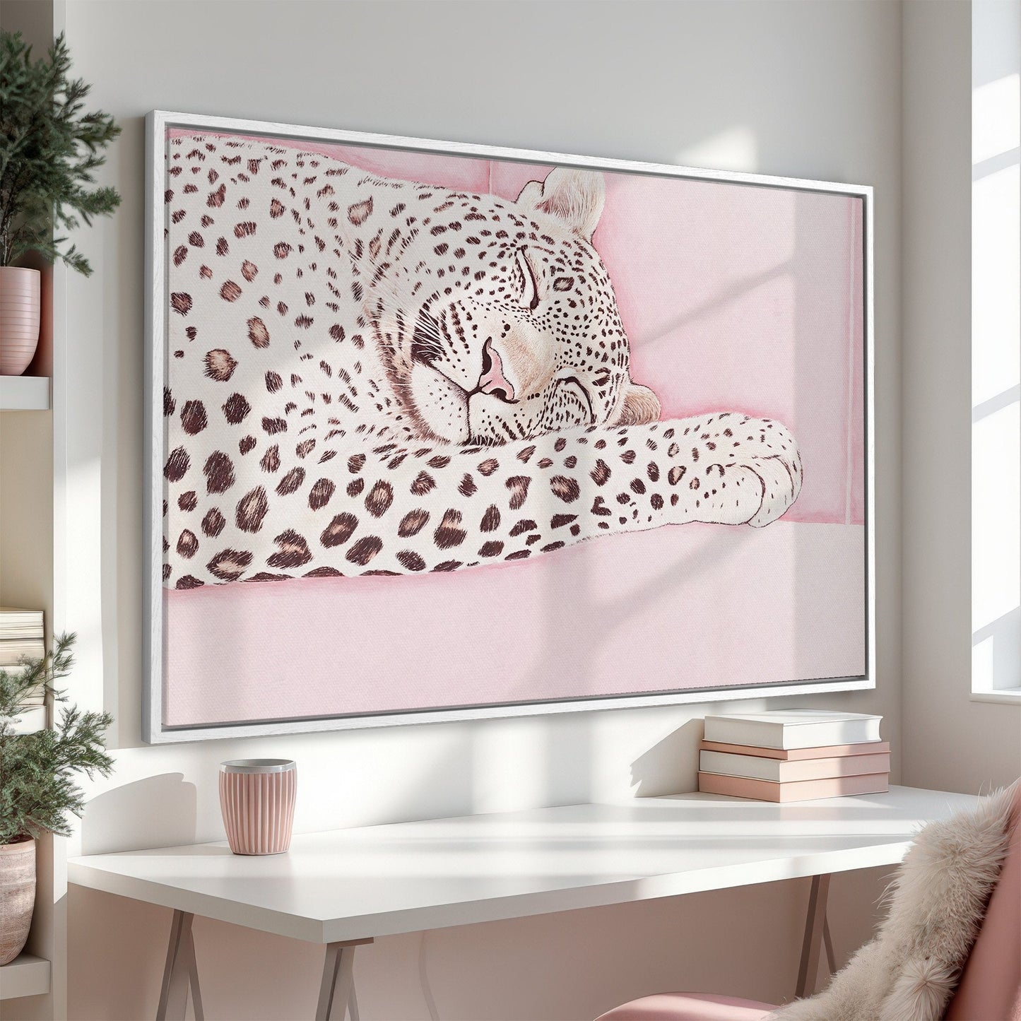 Soft Pastel Leopard Canvas Print in Pink for Animal Lovers