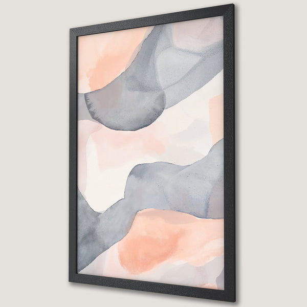 Framed Poster featuring abstract watercolor art in soft pink, gray, and beige tones. Modern wall decor perfect for any room.