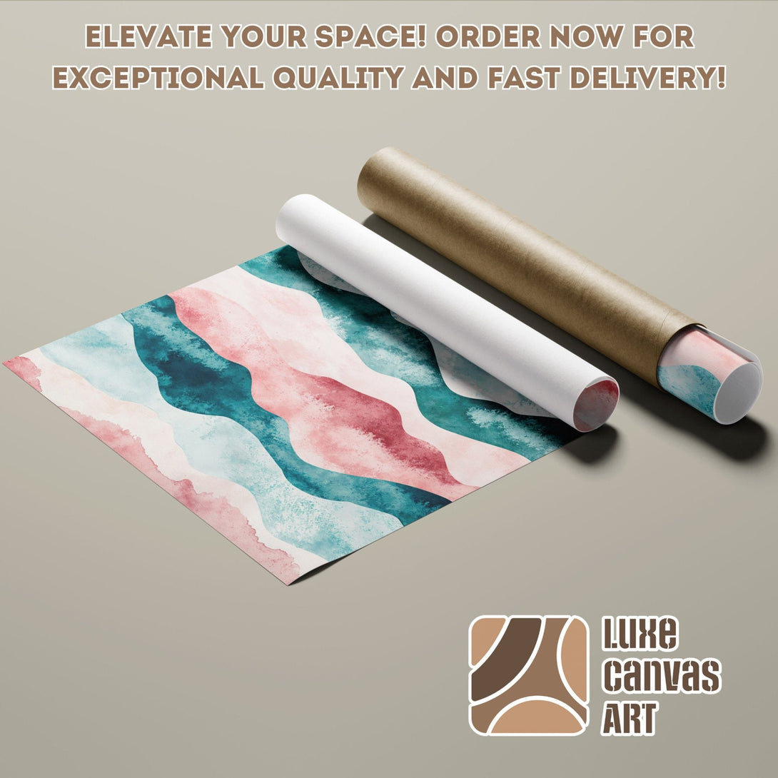 Abstract watercolor Poster Roll art in teal, pink, and white. Elevate your space with Luxe Canvas Art! Order now for fast delivery.