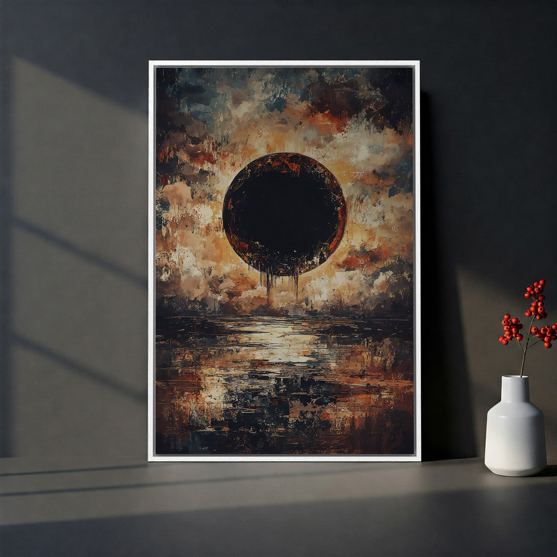 Framed Wall Art: Abstract landscape Canvas Print with dark, moody color palette. Earthy tones and a dramatic, modern style perfect for home decor.