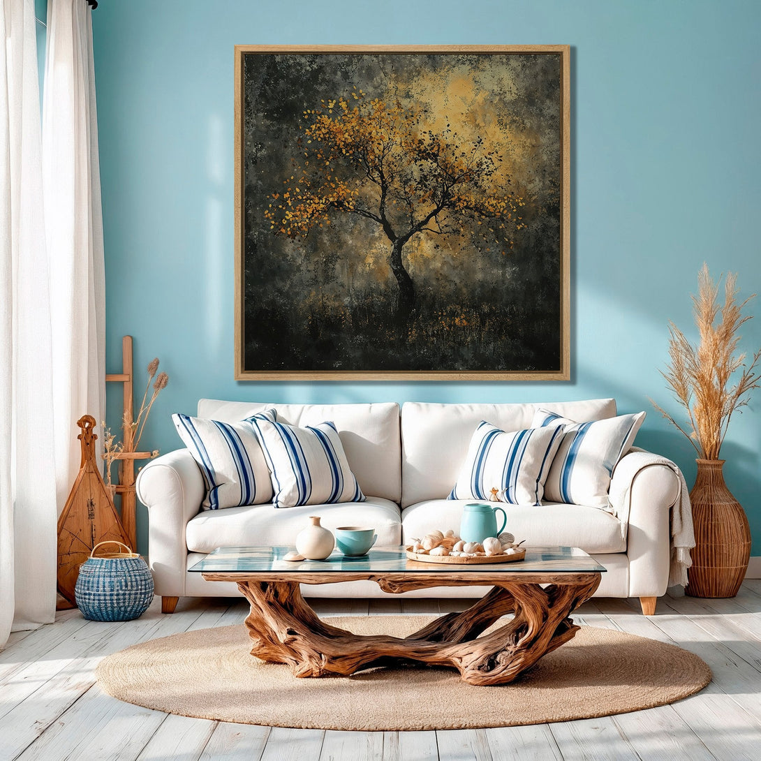 Framed Wall Art: Abstract tree art in a warm, earthy color palette. Perfect for adding a touch of nature and style to your living room.