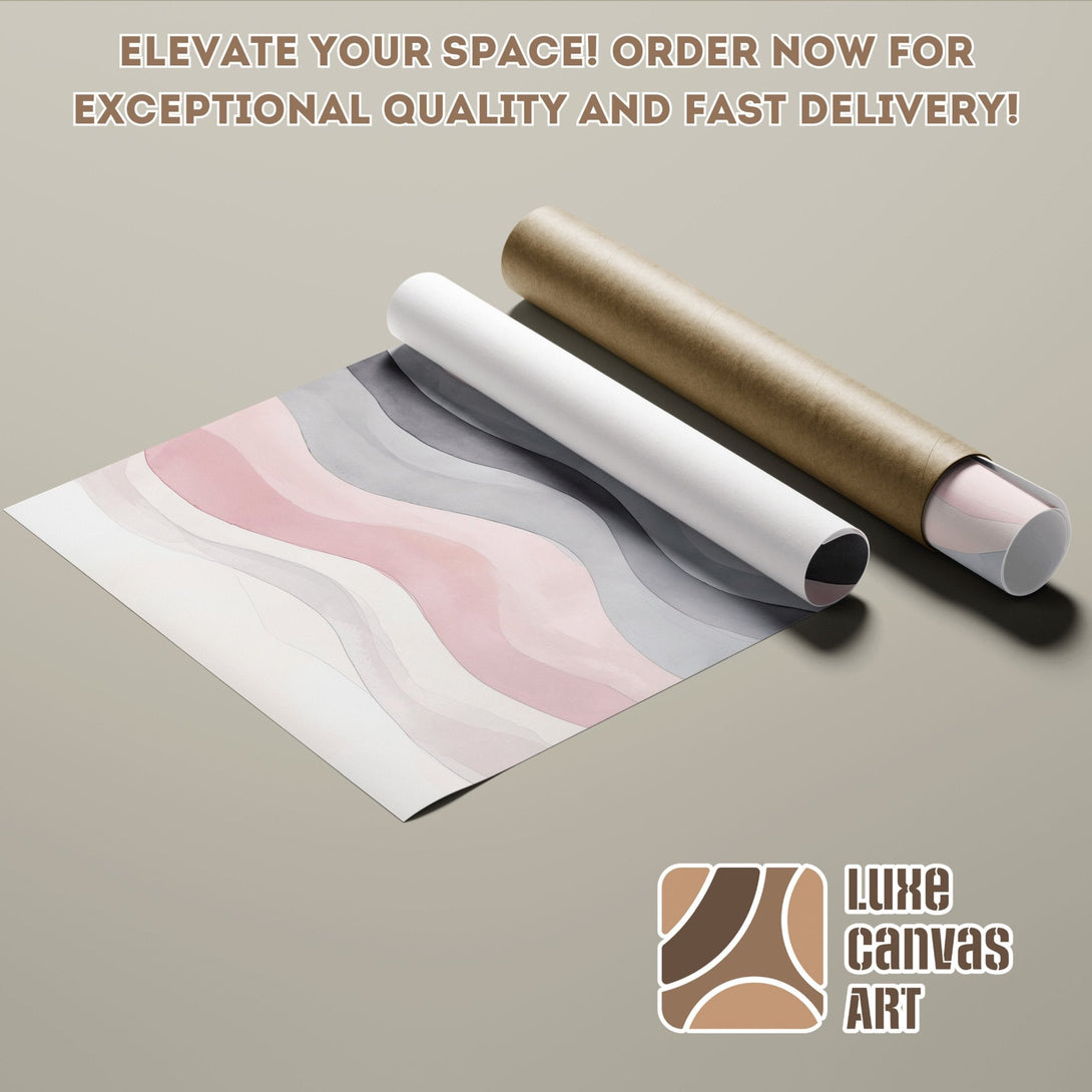 Abstract watercolor Poster Roll in soft pink, gray, and white tones. Elevate your space with Luxe Canvas Art!