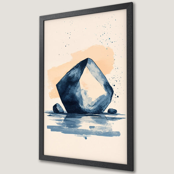 Framed Poster featuring abstract watercolor art with blue and beige tones. Modern wall decor for your home.