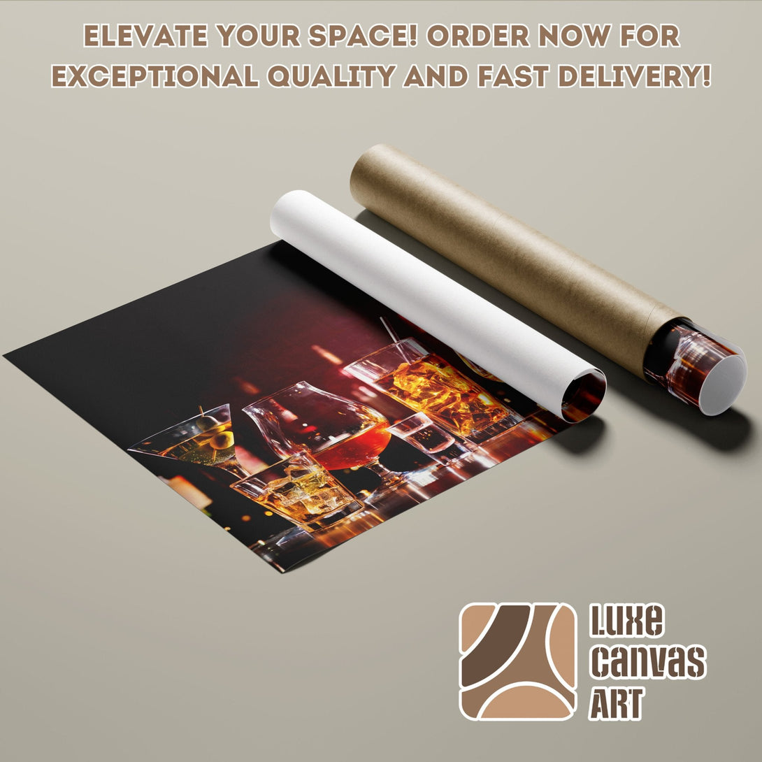 Poster Roll featuring a cocktail scene, warm color palette, and luxury style. Order now!