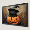 Spooky Black Cat Art Poster in Witch Hat | Halloween Decor