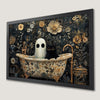 Spooky Ghost and Black Cat Art Poster for Halloween