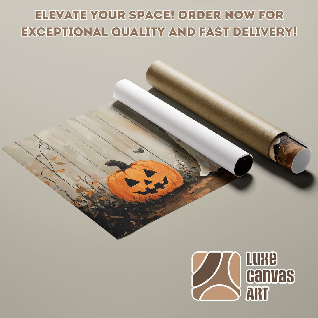 Halloween Pumpkin Poster Roll, rustic style, warm orange & brown palette. Elevate your space!