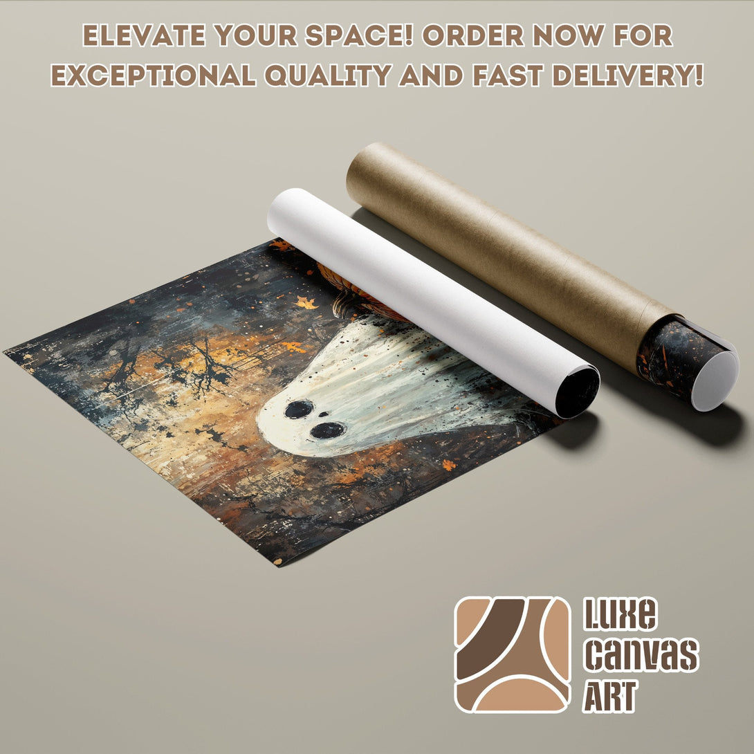 Poster Roll featuring a spooky ghost art print in an abstract style with a warm color palette.