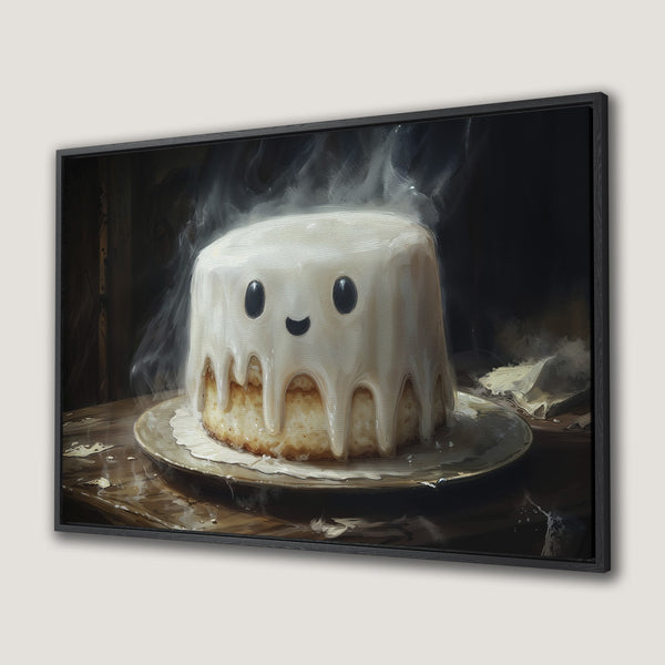 Framed Wall Art featuring a whimsical cake illustration. Warm, inviting color palette with a touch of dark, moody tones. Perfect for adding a touch of charm.
