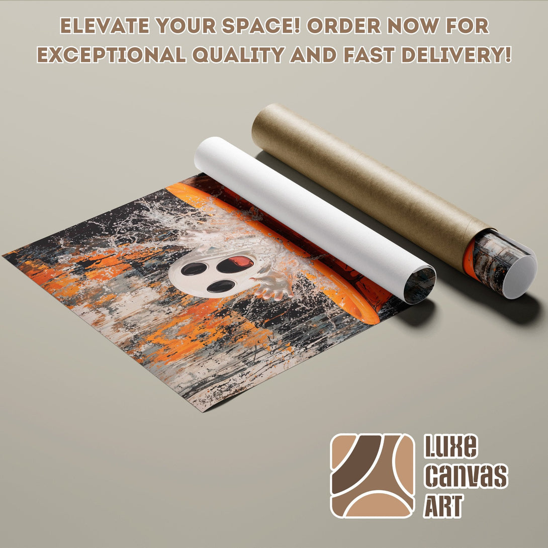 Abstract art Poster Roll in orange, gray, and black. Elevate your space today!